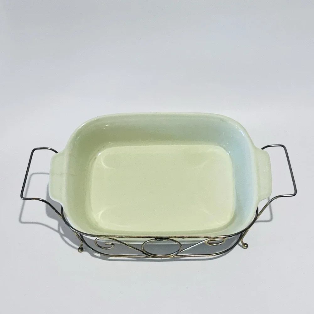 Vintage Pfaltzgraff 32oz Casserole Stoneware in‎ Gold Metal Holder No 1093